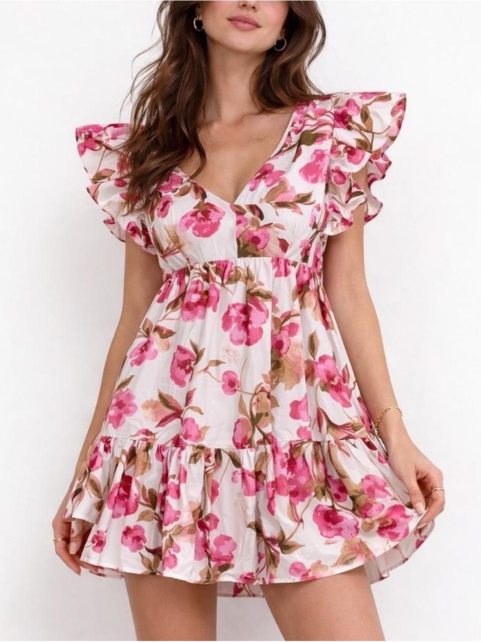 Abercrombie & Fitch Womens V-Neck Pink Short-Sleeve Ruffle Mini Dress Sz M